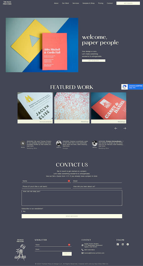 Thomas Printers – Beautiful Custom Letterpress Printing website