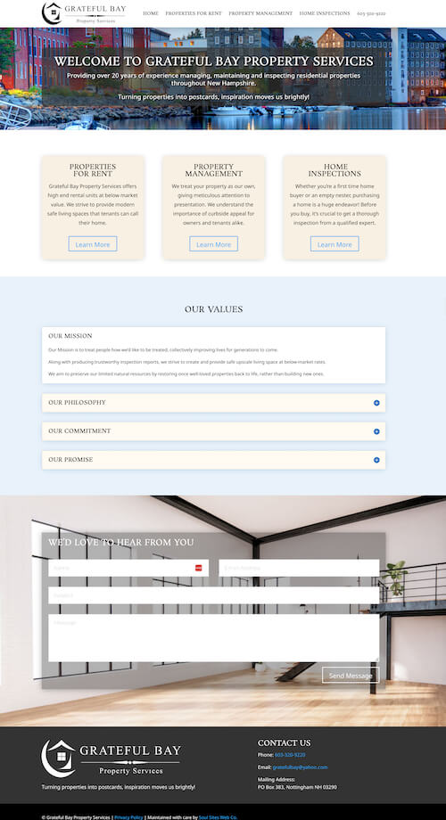 Grateful Bay Property Services website